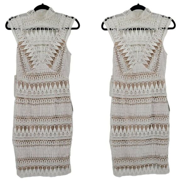 Ministry of Style Dress Lace Overlay Bridal Shower Illusion Mock Neck White Sz 4 - Picture 1 of 11